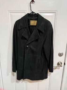 Vintage GUESS Genuine Leather Textured Peacoat Jacket - Black - Size M